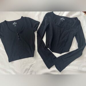 Hollister Black Cropped Top Bundle XS Y2K Ribbed Corset Long Sleeve